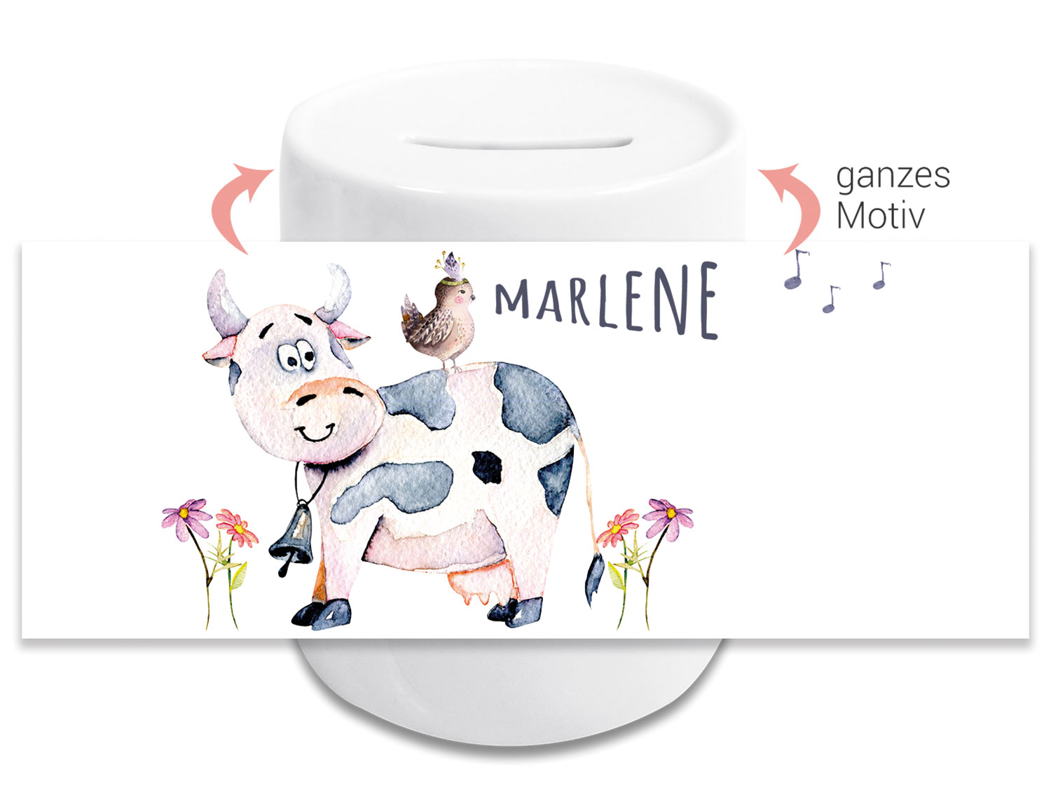 Spardose für Kinder mit Name Lustige Kuh Personalisiert Geschenk aus Keramik 
