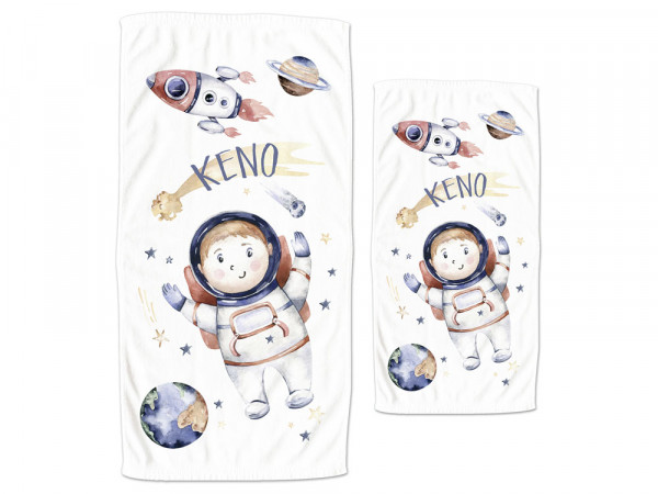 Geschenkset Handtücher 2 Größen - personalisiert mit Namen - Astronaut