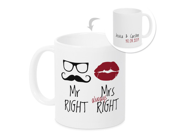 Hochzeitstasse Kaffeebecher Mr & Mrs