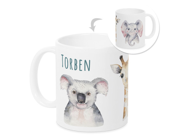 Tasse mit Namen Kinder, personalisiertes Geschenk Weihnachten Geburtstag, als Geschenkidee, Becher, Tiere