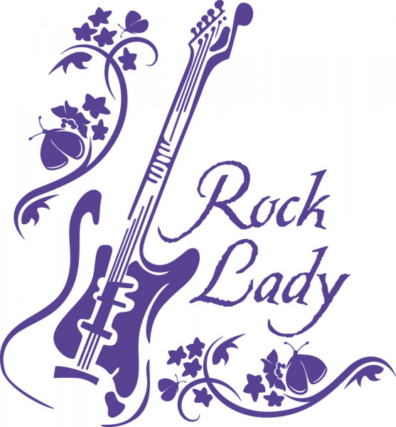 Wandtattoo Musik Rock Lady E-Gitarre Blumenranke und Schmetterling