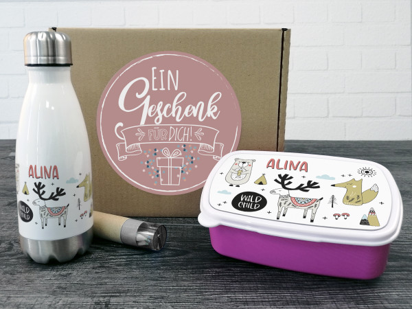 Geschenkset Tiere in Skandistyle Trinkflasche + Brotdose