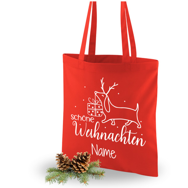 Rote Weihnachtstasche mit süßem Hundemotiv