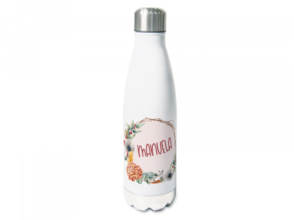 Thermosflasche mit Namen personalisiert, Blumenkranz