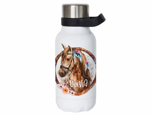Thermosflasche mit Henkel - Pferd - Trinkflasche personalisiert mit Namen