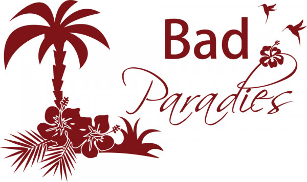 Wandtattoo Badezimmer Bad Paradies mit Palmen Blumen und Vögeln