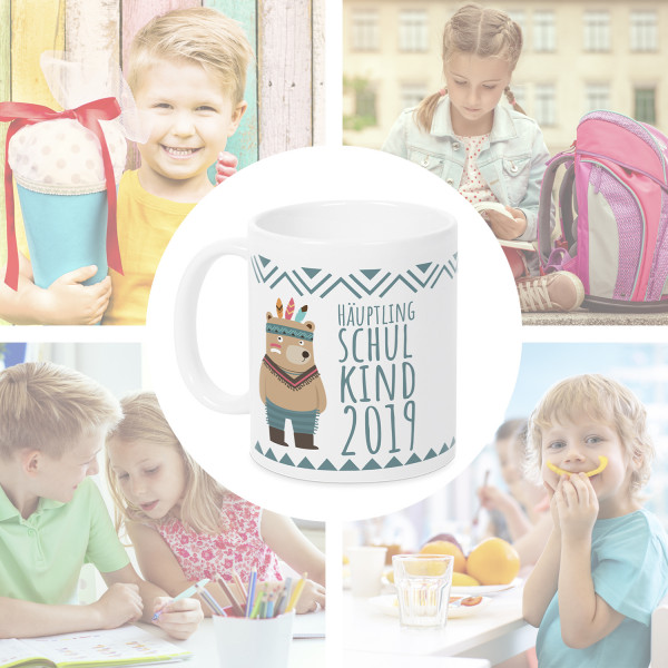 Tasse Einschulung Junge Mädchen HÄUPTLING SCHULKIND mit Wunschjahr