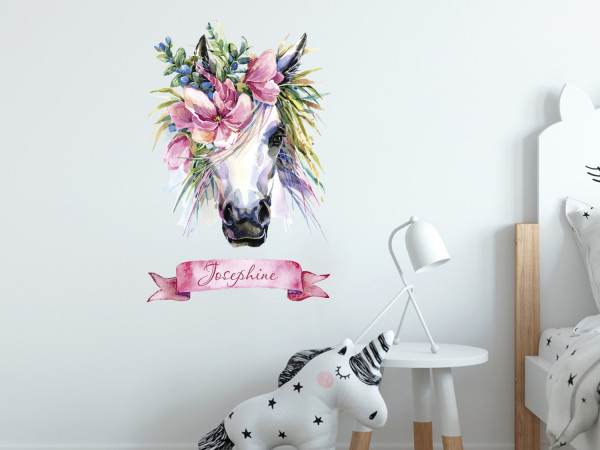 Wandtattoo Einhorn Blumen und Wunschname