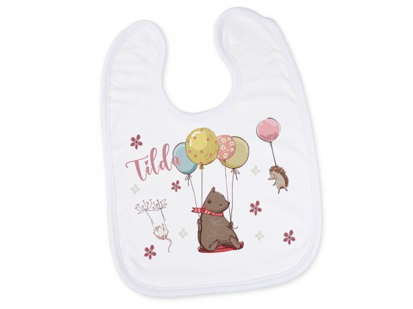Baby Lätzchen mit Wunschname - Waldtiere und Luftballons