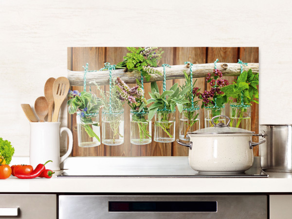 Spritzschutz Küche Glas Frische Kräuter Braun Holz Optik Spritzschutz Küche Glas Frische Kräuter Braun Holz Optik