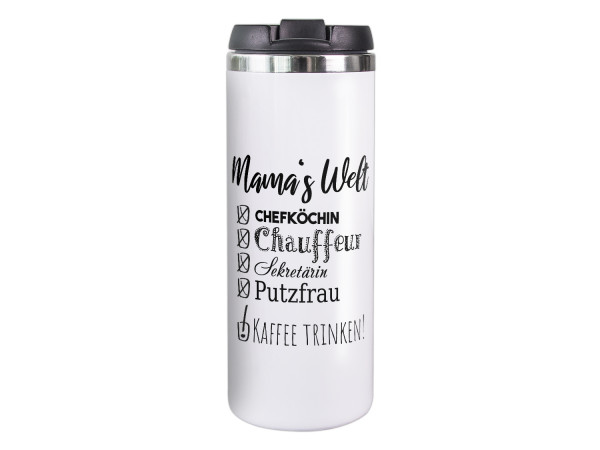 Thermobecher weiß Mamas Welt, Geschenk für Mama, Coffee to go Becher, Isolierter Thermo-Tasse, Weihnachten Geburtstag Muttertag