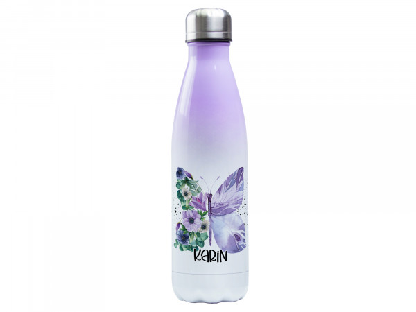 Trinkflasche lila ♥ personalisiert - Blumen Schmetterling