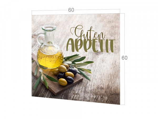 Spritzschutz Küche Glas Guten Appetit mit Olivenzweig braun