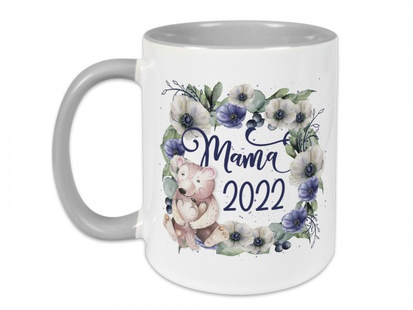 Tasse für Mama - Blumenkranz mit Bären und Geburtsjahr