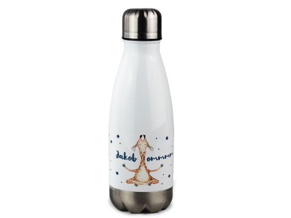 Trinkflasche personalisiert mit Namen, lustige Giraffe