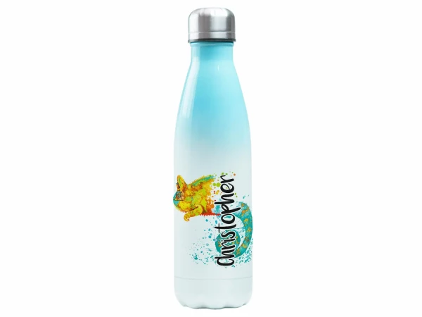 Edelstahl Trinkflasche Blau für Kinder 500 ml - Chamäleon - personalisiert mit Namen