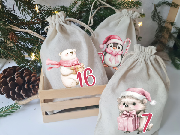 Adventskalender Säckchen 24 Tüten zum selber füllen Advent, Jutesäckchen Adventskalender zum befüllen Wiederverwendbar in rosa