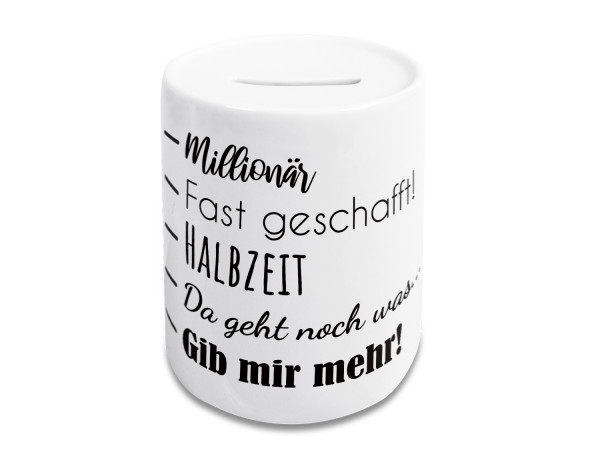 Spardose lustig, Kinder und Erwachsene, Geldgeschenk Sparschwein, Sparbüchse, Motiv Millionär, Fast geschafft