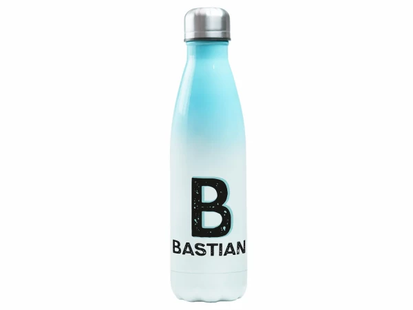 Edelstahl Trinkflasche Blau für Frauen Männer 500 ml - Initiale - personalisiert mit Namen