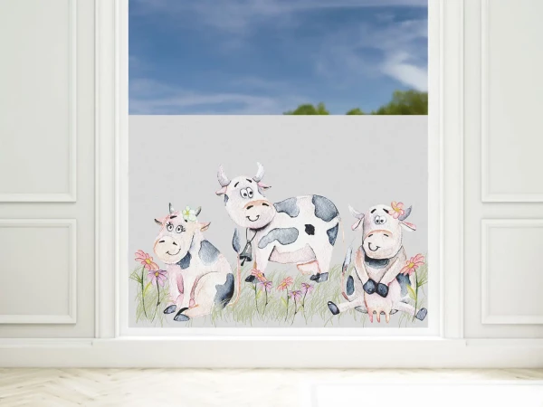 Sichtschutzfolie Kinderzimmer Lustige Kühe, Fensterfolie