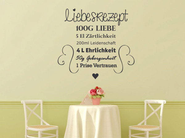 Wandtattoo Rezepte für Küche Liebesrezept Herzen Liebe