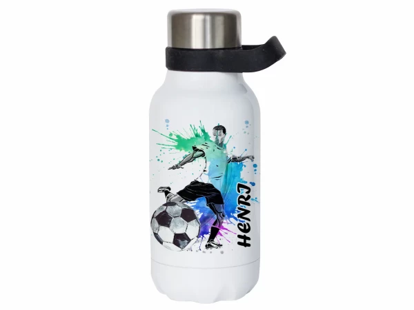 Thermosflasche mit Henkel - Fußballer - Trinkflasche personalisiert mit Namen
