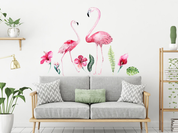 Wandtattoo Set rosa Flamingos für Wohnzimmer oder Bad