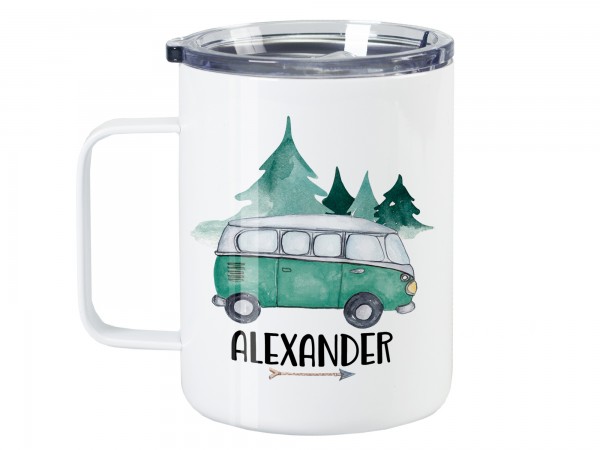 Thermo Tasse Wanderbecher mit Wunschname - VW Bulli "Happy Camper"