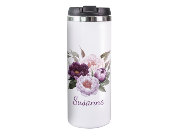 Thermobecher mit Blumen und Wunschname, Coffee to go Becher, Geschenk für SIE