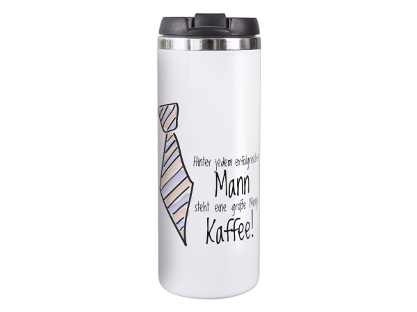 Thermobecher mit Krawatte und Kaffee Spruch, Kaffeebecher to go für IHN