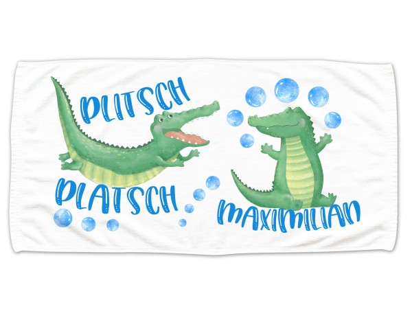 Kinder Handtuch Krokodil Plitsch Platsch, mit Wunschname