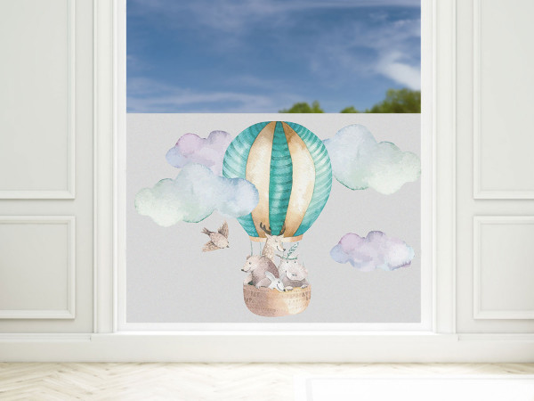 Sichtschutzfolie Kinderzimmer türkis Heißluftballon, Fensterfolie