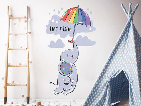 Wandtattoo Elefant mit Namen personalisiert