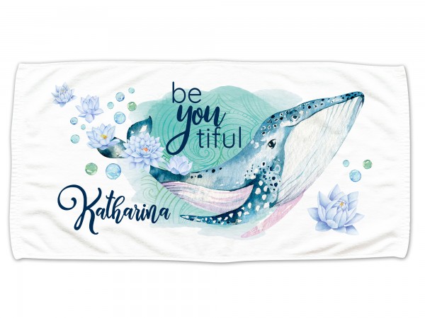 Handtuch personalisiert mit Namen - Wal Meer Seerosen beYOUtiful