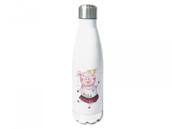 Trinkflasche mit Namen, rosa Schweinchen, personalisiert