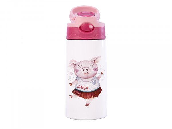 Thermosflasche für Mädchen mit Name - Schwein Dancing Piggy