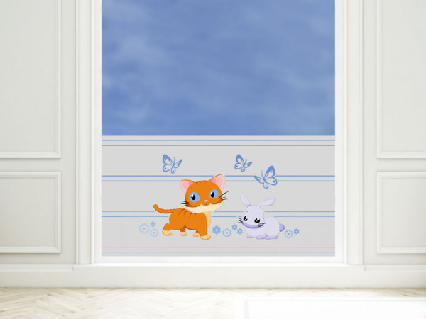 Fensterfolie Hase Katze Schmetterlinge