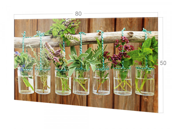 Spritzschutz Küche Glas Frische Kräuter Braun Holz Optik