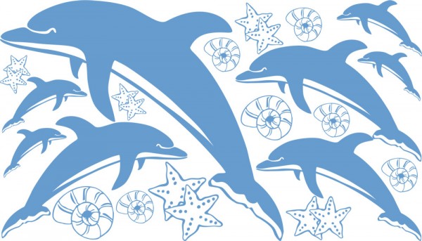 Wandtattoo Badezimmer Set Delfine Muscheln Sterne
