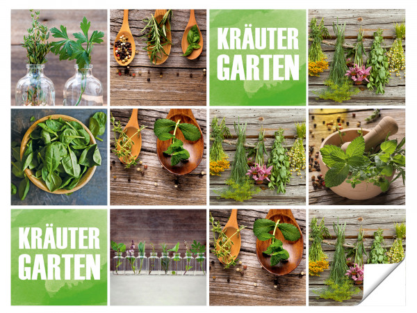 Fliesenaufkleber Küche Kräuter Garten - 12 Stück