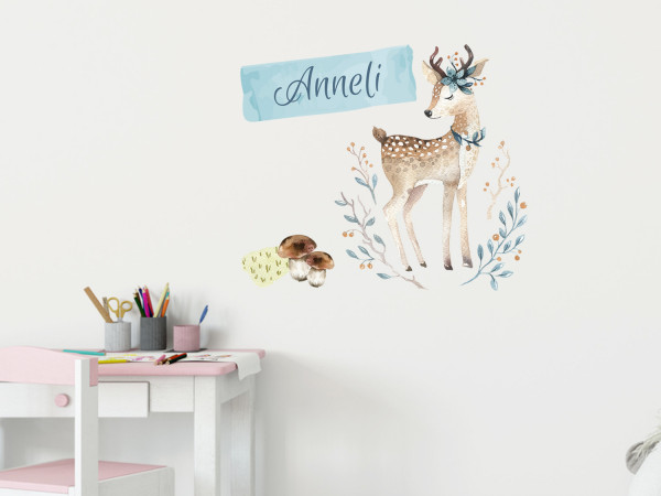 Wandtattoo Baby Rehkitz Hirsch Wunschname