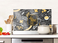 Spritzschutz Küche Glas Live Love Eat dunkelgrau
