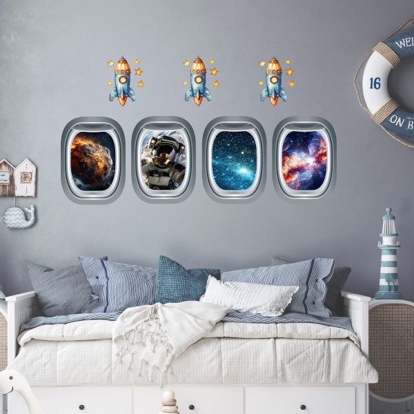 3D Wandtattoo Weltall Astronaut Bullauge