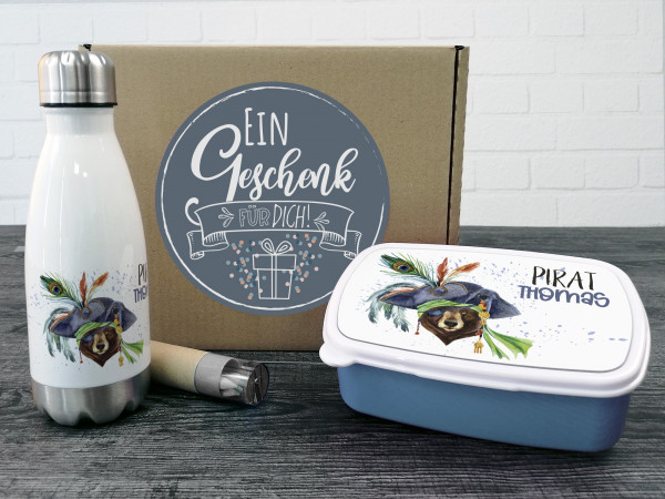 Geschenkbox Jungen Pirat Bär Trinkflasche und Brotdose