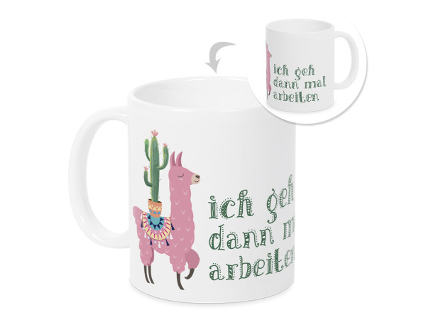 Lustige Tasse mit Spruch - Ich geh dann mal arbeiten - Lama Motiv