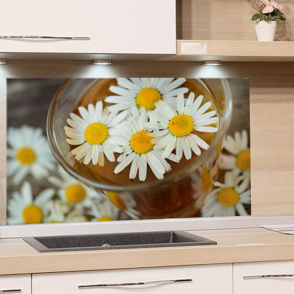 Spritzschutz Blumen Kamille Teetassee Beispiel in der Küche Spritzschutz Blumen Kamille Teetassee Beispiel in der Küche