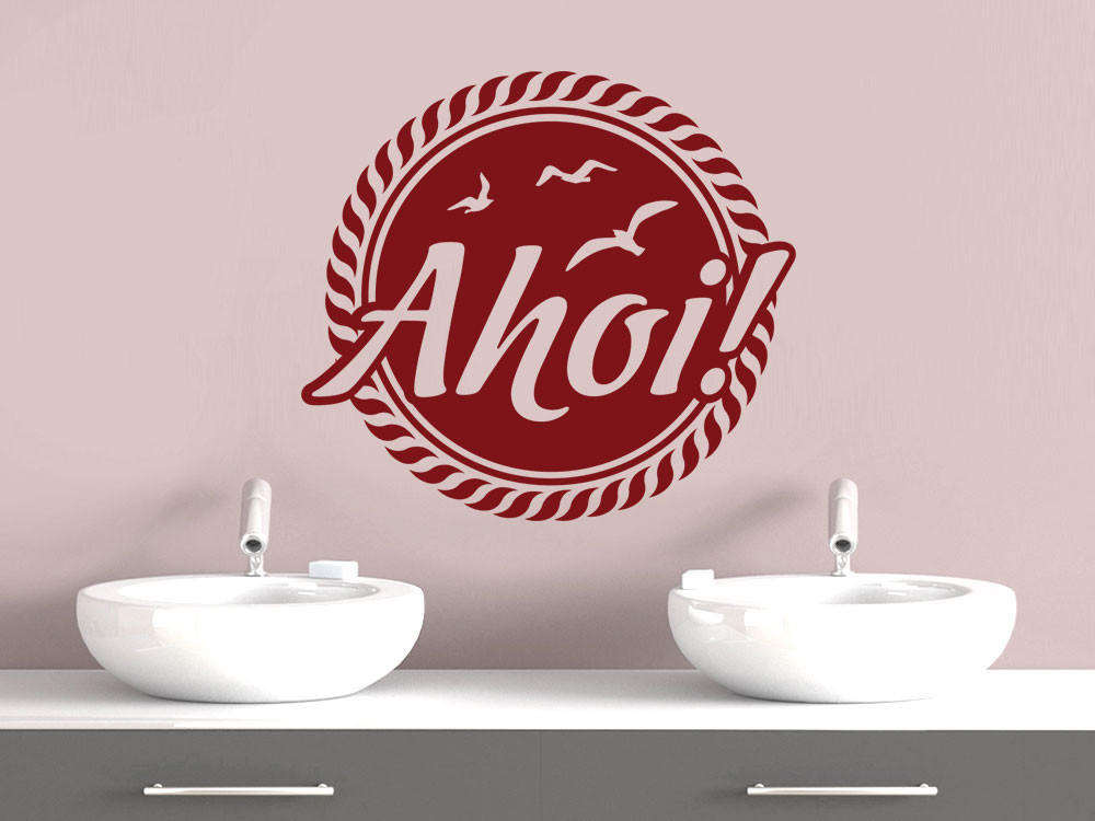 Wandtattoo für Badezimmer Ahoi! Schriftzug | Meer & Leuchtturm ... Wandtattoo für Badezimmer Ahoi! Schriftzug | Meer & Leuchtturm ...