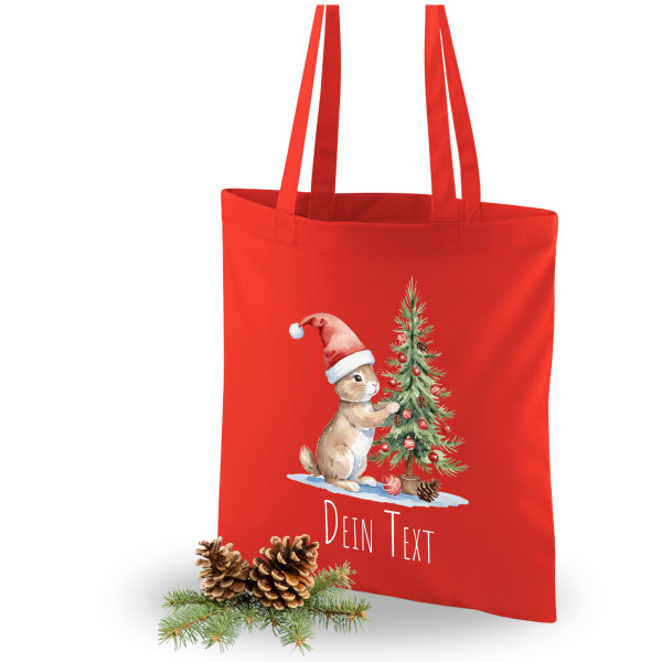 Weihnachtseinkaufstasche Rot – personalisierbar mit Namen