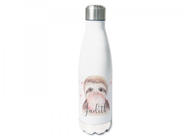 Trinkflasche für Kinder personalisiert mit Namen, Faultier im Aquarell Look