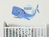 Wandtattoo Junge Name, Wal - Fisch, Kinderzimmer - Babyzimmer, personalisiertes Geschenk